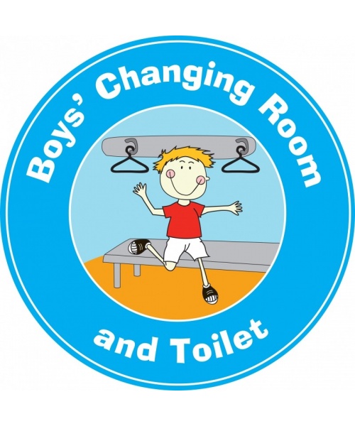 Boys changing room and toilet sign
