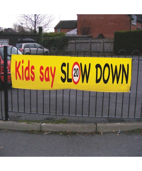 Kids Say Slow Down Yellow Banner