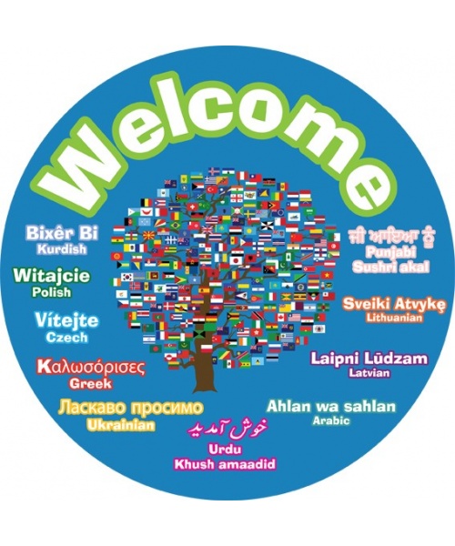 Tree Flag Multilingual Welcome Circle
